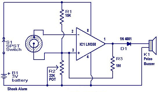 Fig 4 LM358 IC Shock Alarm Circuit